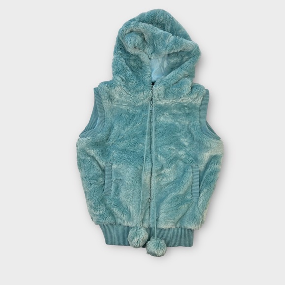 Vintage Y2K Wet Seal Faux Fur Vest Women M Winter Hoodie Plush Zip Pom Poms Cozy - Picture 9 of 14